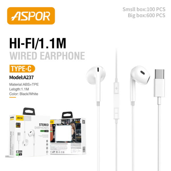 Aspor A237 Type C Wired Earphone