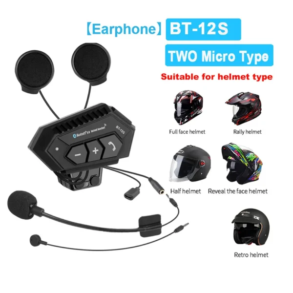 BT12 Motorcycle Helmet Headset Wireless Bluetooth Handsfree Headset Stereo Music Speaker Waterproof Support Automatic motocross