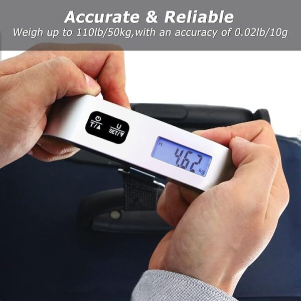 Portable Digital Hanging Baggage Scale for Travel, Suitcase Weight Scale with Rubber Paint, 110 Pounds, Battery Included